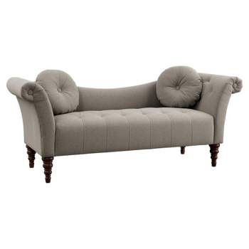 Adira 75" Traditional Fabric Settee with 2 Pillows in Brown - Lexicon