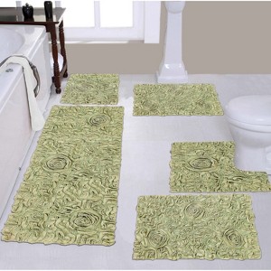 Bell Flower Collection Tufted Bath Rugs, Extra Soft and Absorbent, Non-Slip Bath Mats, Machine Washable Bathroom Mats, 5 Pcs Set with Runner, Green - 1 of 4