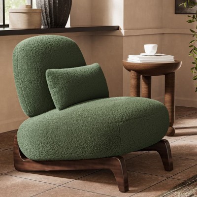 Mid Century Modern Armless Accent Chair with Lamb Wool Fabric, Upholstered Living Room Chairs with Waist Cushion - Morden Fort