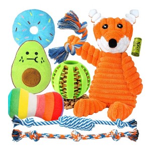Itopfox 9 Pack Luxury Puppy Toys for Teething Small Dogs, Squeaky Chew Toys with Plush Fox, Ball & Rope for Training, Dental Health - 1 of 4