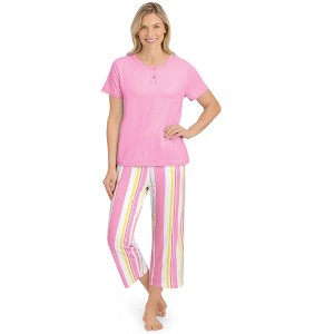 Collections Etc Stripe Capris Short Sleeve 2-Piece Pajama Set - 1 of 4