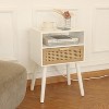 QingMoon Mid Century Nightstand, with Rattan Drawer and Shelf, Wood Small Side Coffee Table, for Living Room and Bedroom, Easy Assembly - 2 of 4