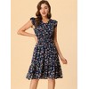 Allegra K Women's Floral Flutter Sleeves V Neck Smocked Ruffle Sundresses - 2 of 4