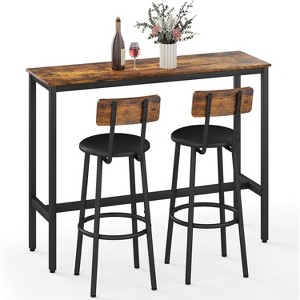 Zevemomo 3-Piece Counter Height Table Set, 31.5" Pub Table with 2 Stools, Space-Saving Kitchen Dining Set for Small Spaces, Brown - 1 of 4