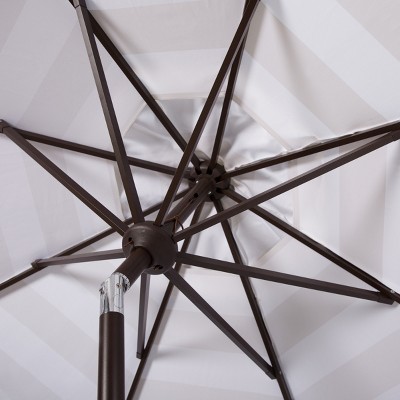 Beige and White Striped 9Ft Scallop Crank Umbrella