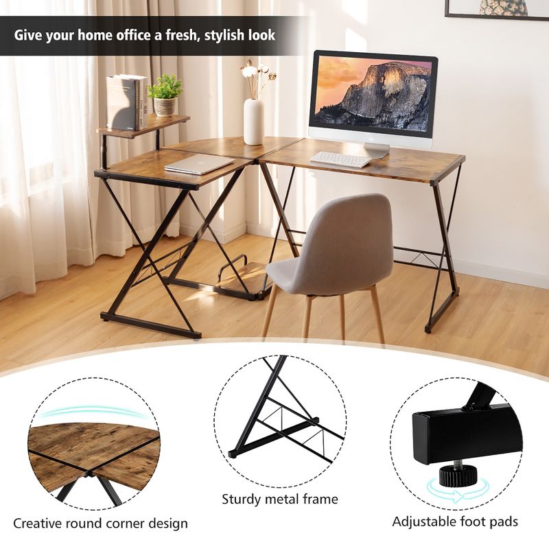 Costway 58'' x 44'' L-Shaped Computer Gaming Desk w/ Monitor Stand & Host Tray Home Office, 5 of 11
