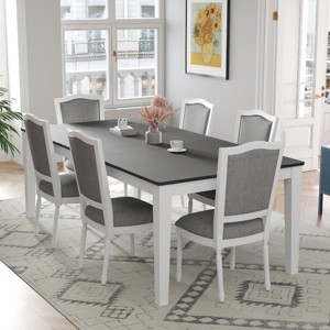 7 PCS Farmhouse Style Dining Set, Extendable Table with Storage Drawers, Upholstered Rubber Wood Frame Chairs with Foam Cushion-Coolbibila - 1 of 4