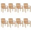 vidaXL 8-Piece Teak Wood Stacking Patio Dining Chairs Set with Cushions - Rustic Elegance for Indoor and Outdoor Use, Weather-Resistant and Durable - 2 of 4