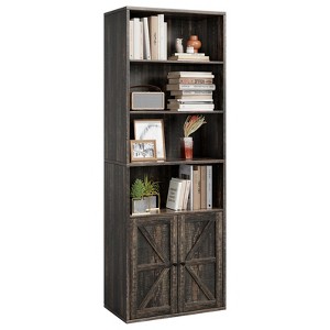71.4" Tall Bookcases and Bookshelves, Farmhouse Bookshelf, Industrial Large Bookcase with Doors and Open Shelves, 6 Tier Freestanding - 1 of 4