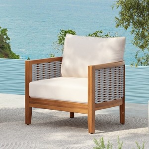 Christopher Knight Home Liliana Modern Patio Acacia Wood Woven Rope Armchair with Thick Cushions - 1 of 4