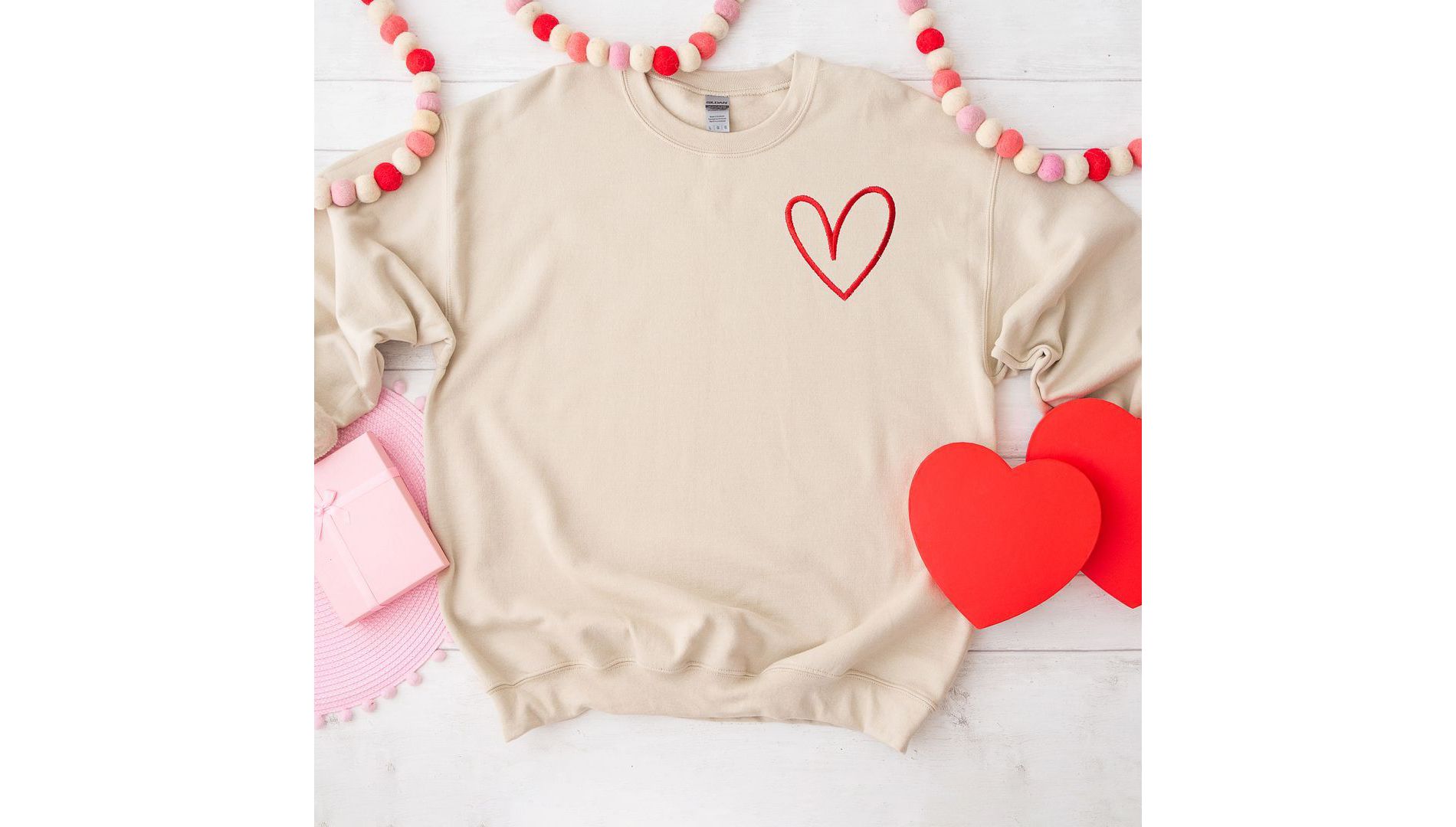 Simply Sage Market Women's Graphic Sweatshirt Embroidered Hand Drawn Heart LC