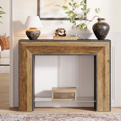 Hommoo Narrow Console Table with Glass Shelf