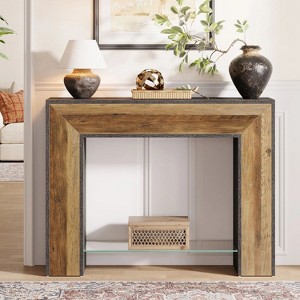 Hommoo Narrow Console Table with Glass Shelf - 1 of 4