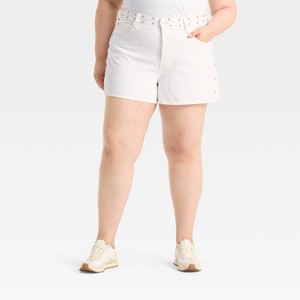Women's Mid-Rise 90's Baggy Studded Jean Shorts - Universal Thread™ White - 1 of 4