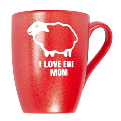 Elanze Designs Mother's Day Appreciation Coffee Cup Mug 10 Ounce Ceramic With Shimmery Metallic Finish Sheep Love Ewe Mom Crimson Red