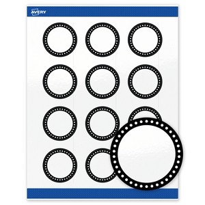 Avery Labels, 2" Diameter, Glossy White, Black & White Polka Dots, 120ct - 1 of 4