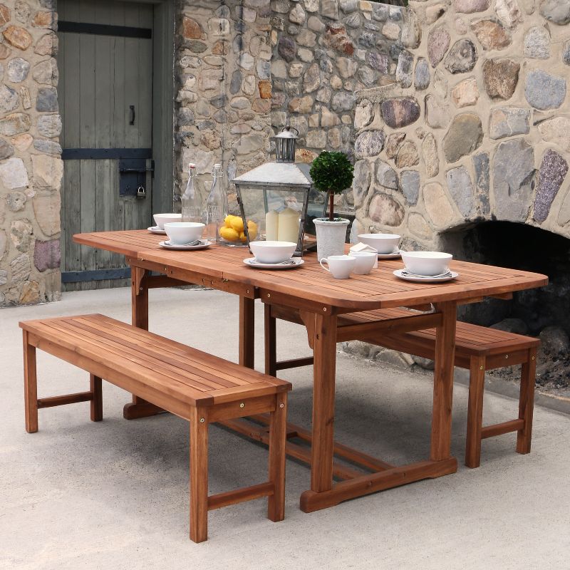  Ravenscroft 3pc Modern Boho Acacia Wood Slat Top Outdoor Dining Set - Saracina Home, 3 of 9