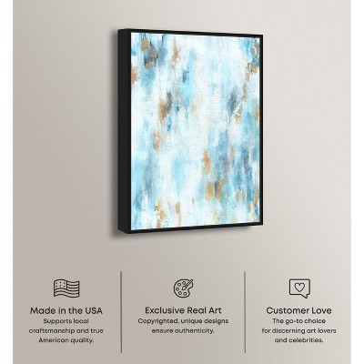 Large Blue and White Abstract Canvas Wall Art with Black Frame
