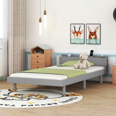 Streamdale Modern Design Twin Size Platform Bed Frame with Built-in USB port for Grey Color