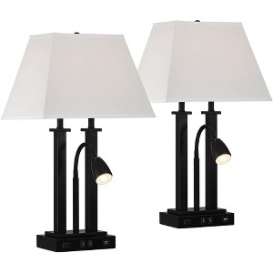 Possini Euro Design Deacon 26" High Industrial Desk Lamps Set of 2 USB Port AC Power Outlet Gooseneck Black Metal Home Office Living Room Charging - 1 of 4