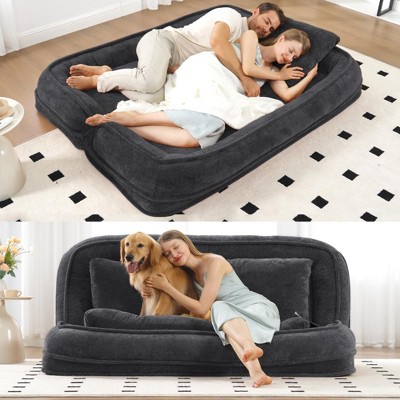 SKRAN Extra Large Human Dog Bed,Lazy Couch Giant Bean Bag Lounge Chair,Comfy Tatami With Adjustable Backrests And 2 Pillows Fits You & Pets