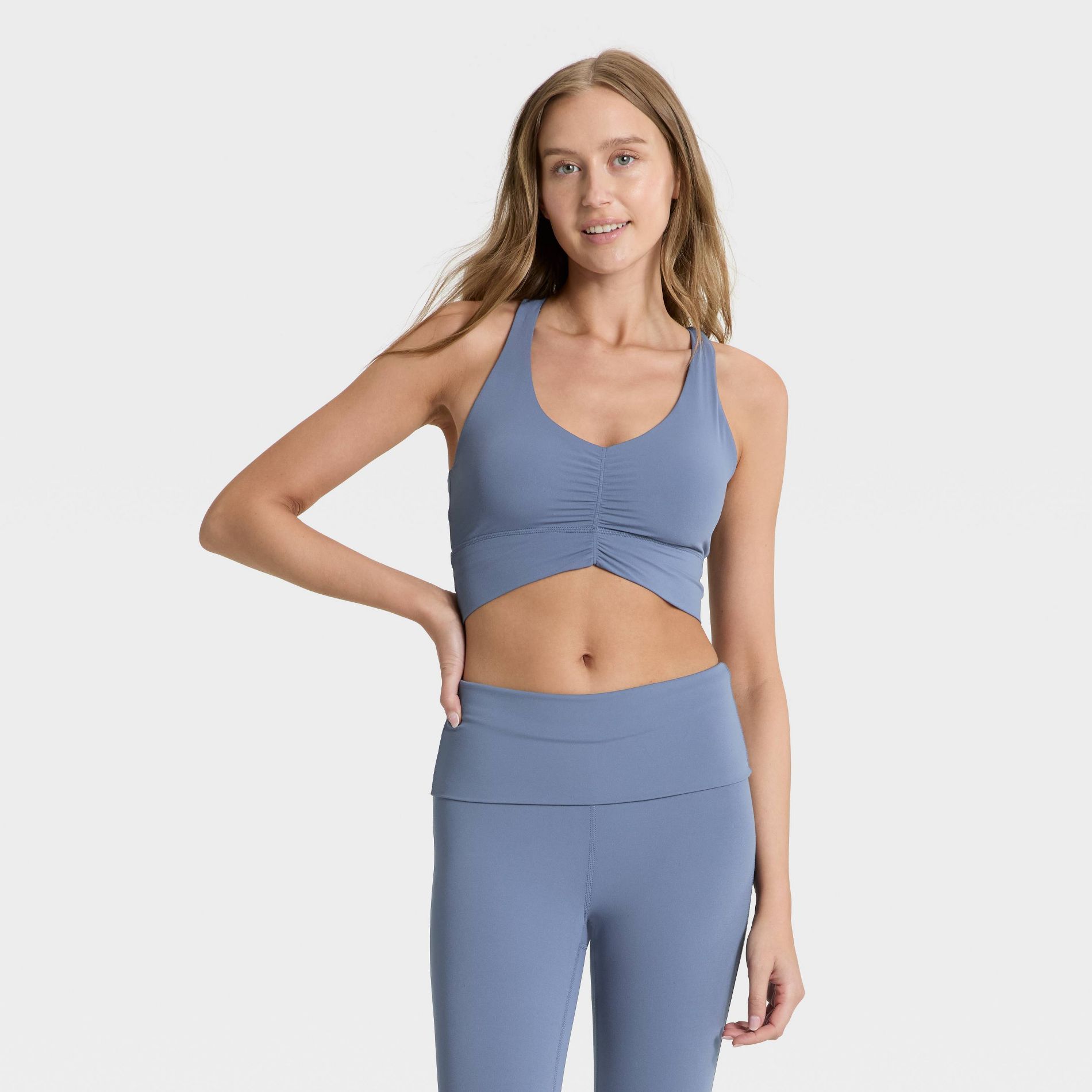 Women's Cinched Longline Sports Bra - JoyLab™ Navy Blue L