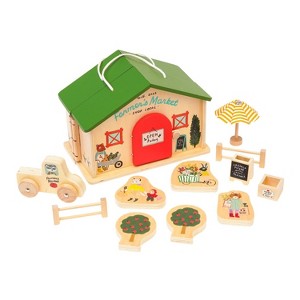 Manhattan Toy Farmer’s Market Day 12-Piece Portable Wooden Toy Figure Pretend Shopping Playset - 1 of 4