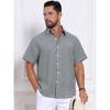 INSPIRE CHIC Men's Plain Linen Chest Pocket Short Sleeve Contrast Color Collar Shirts - 4 of 4