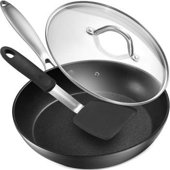 Frying pan with lid and spatula