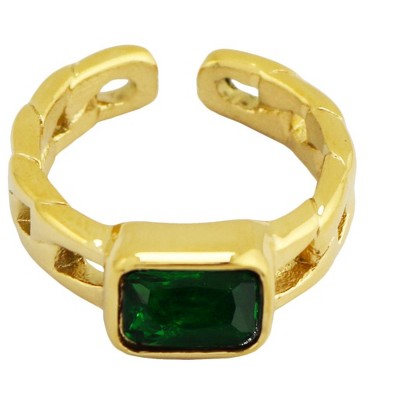 Slate by Rebl Glass Ring   Stainless Steel with Green Glass