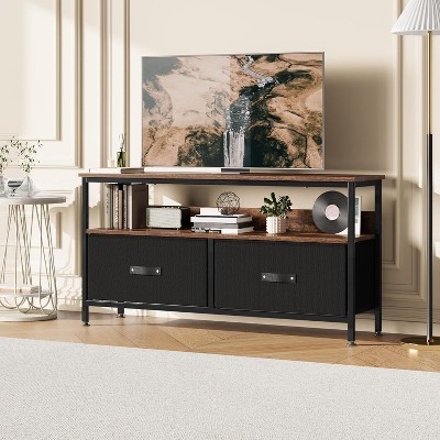 TV Stand Dresser with Storage, TV Console for Living Room, 2-Drawer Entertainment Center with Open Shelf, Fabric Drawer TV Cabinet