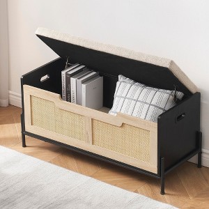 Rattan Storage Bench - Lift Top Storage Trunk, Entryway Storage Bench - 1 of 4