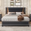 NicBex Queen Upholstered Bed Frame with Sparkling Shiny Headboard,Platform Bed with LED Light,No Box Spring Needed,White/Black - 2 of 4