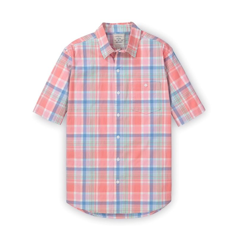 Hope & Henry Mens' Organic Cotton Short Sleeve Poplin Button Down Shirt, 4 of 6