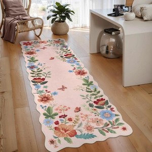 Floral rug (2'x6') for hallway, kitchen rug, ultra-thin soft, non-slip, washable, stain-resistant, bohemian style velvet rug - 1 of 4