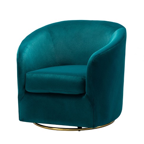 Amarante Comfy Velvet Swivel Chair for Bedroom with Metal Base Karat Home TEAL