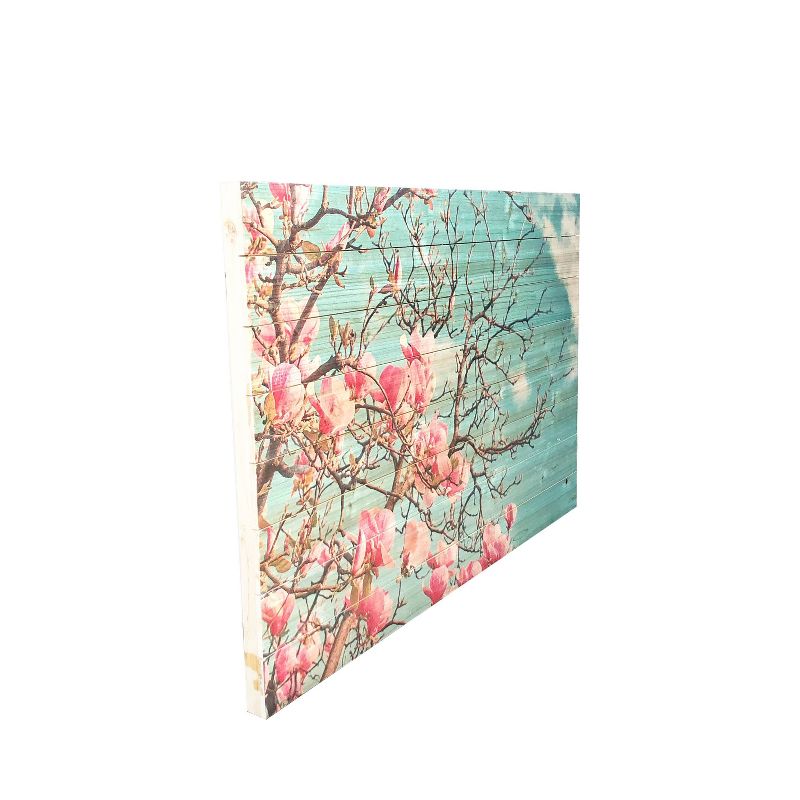 24&#34; x 36&#34; Magnolia Blossom Print on Planked Wood Wall Sign Panel Light Blue/Pink - Gallery 57, 5 of 7