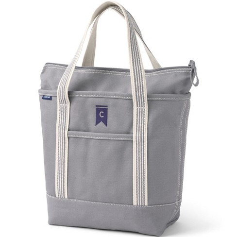 Lands' End Medium Solid Color Zip Top Canvas Tote Bag