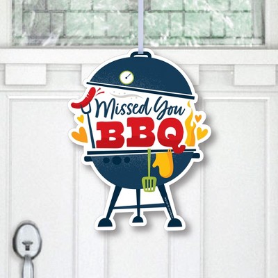 Big Dot of Happiness Missed You BBQ - Hanging Porch Backyard Summer Picnic Party Outdoor Decorations - Front Door Decor - 1 Piece Sign