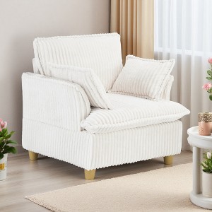 60" Corduroy Armchair with Detachable Ottoman and Pillows - 1 of 4
