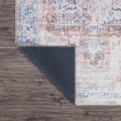 Rust and Blue Medallion Flat Woven Machine Washable Area Rug
