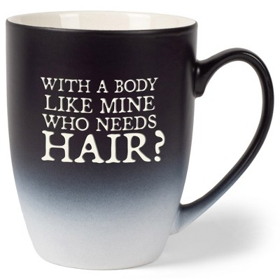 Elanze Designs With A Body Like Mine Who Needs Hair Two Toned Ombre Matte Black and White 12 ounce Ceramic Stoneware Coffee Cup Mug