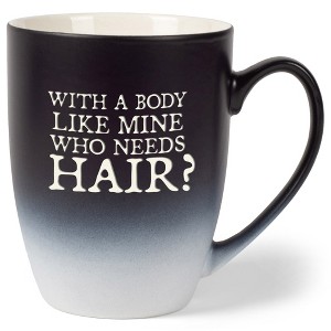 Elanze Designs With A Body Like Mine Who Needs Hair Two Toned Ombre Matte Black and White 12 ounce Ceramic Stoneware Coffee Cup Mug - 1 of 4