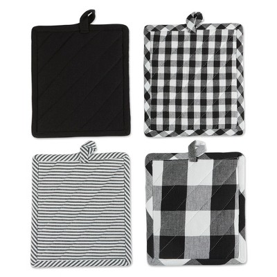 Black and White Gingham Cotton Pot Holder Set
