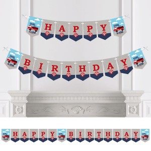 Big Dot of Happiness Fired Up Fire Truck - Firefighter Firetruck Birthday Party Bunting Banner - Birthday Party Decorations - Happy Birthday - 1 of 4