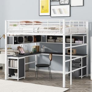Full Size Metal Loft Bed with Bookcase, Desk and Drawers - ModernLuxe - 1 of 4