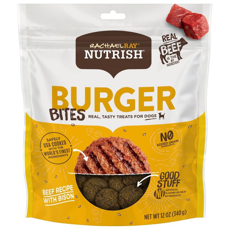 Rachael Ray Nutrish Burger Bites Chewy Dog Treats Beef Burger with Bison Recipe 12oz, 1 of 9
