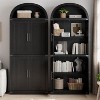 72" Arched Bookshelf with 4 Doors - Modern Farmhouse Bookcase with Open Shelf for Living Room & Bedroom (Black) - 4 of 4