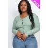 Slickblue Plus Size Button Up Cropped Top, Ribbed Knit, Scoop Neck, Long Sleeve, Fitted Style, Green Bay, Size 1XL-3XL - 2 of 4