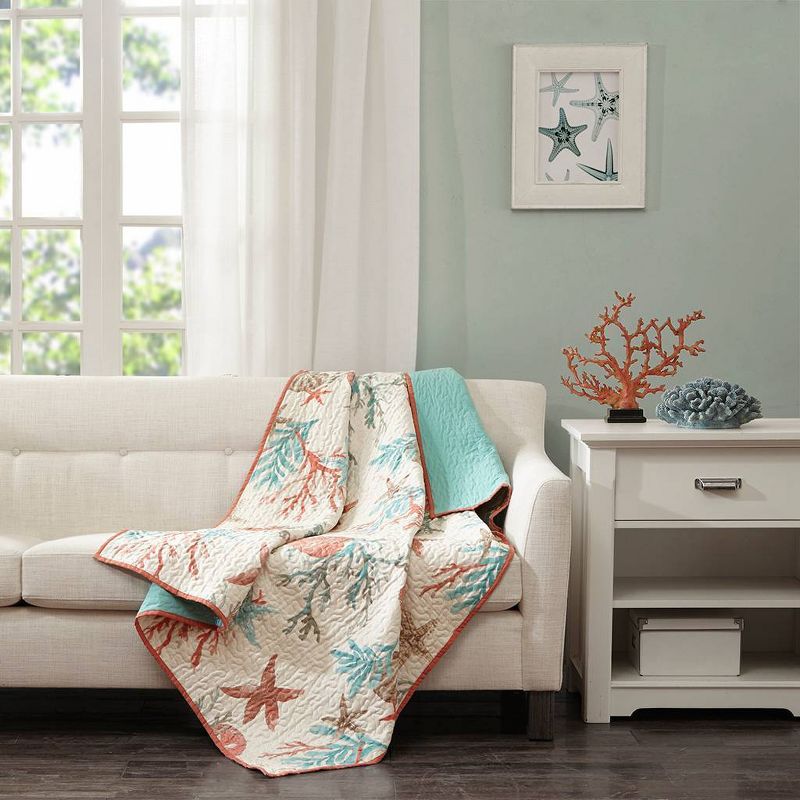 50&#34;x70&#34; Ocean View Oversized Cotton Quilted Throw Blanket Coral, 2 of 4